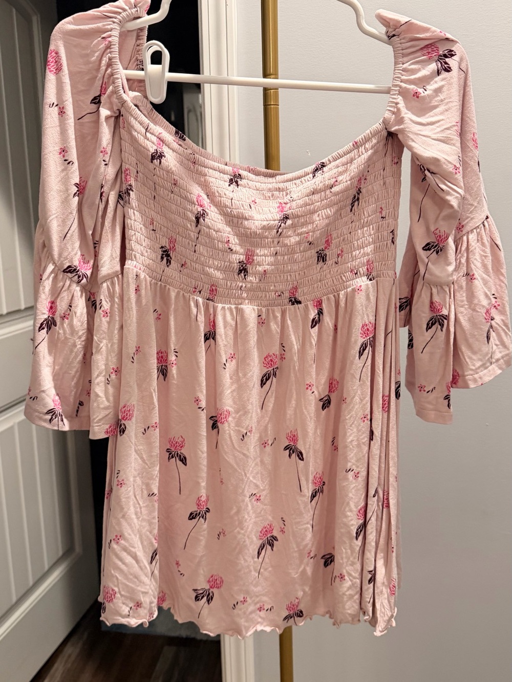 Free People Pink Floral Off-Shoulder Smocked Tunic